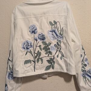 Stoosh White Jean Jacket with Embroidered Details Size L
